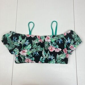 Tommy Bahama Girls Off Shoulder Cap Sleeve Bandeau Bikini Top in Black Sz 16